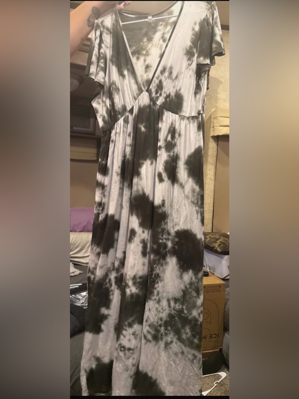 Chic Soul Gray and Black Tie-Dye V-Neck Maxi Dress